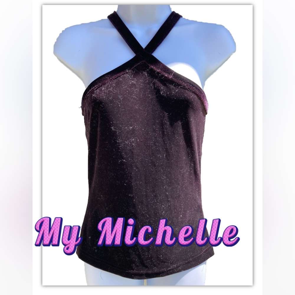 Womens My Michelle Purple Velvet Halter Tank M Medium